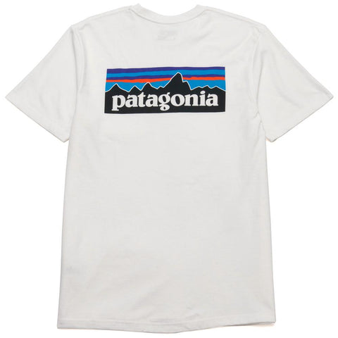 Patagonia P-6 Logo Organic Pocket T-Shirt White at shoplostfound, front