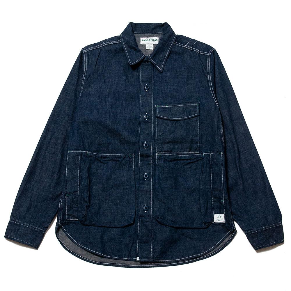 Sassafras Digs Crew Half Shirt 8oz Indigo Denim at shoplostfound, front