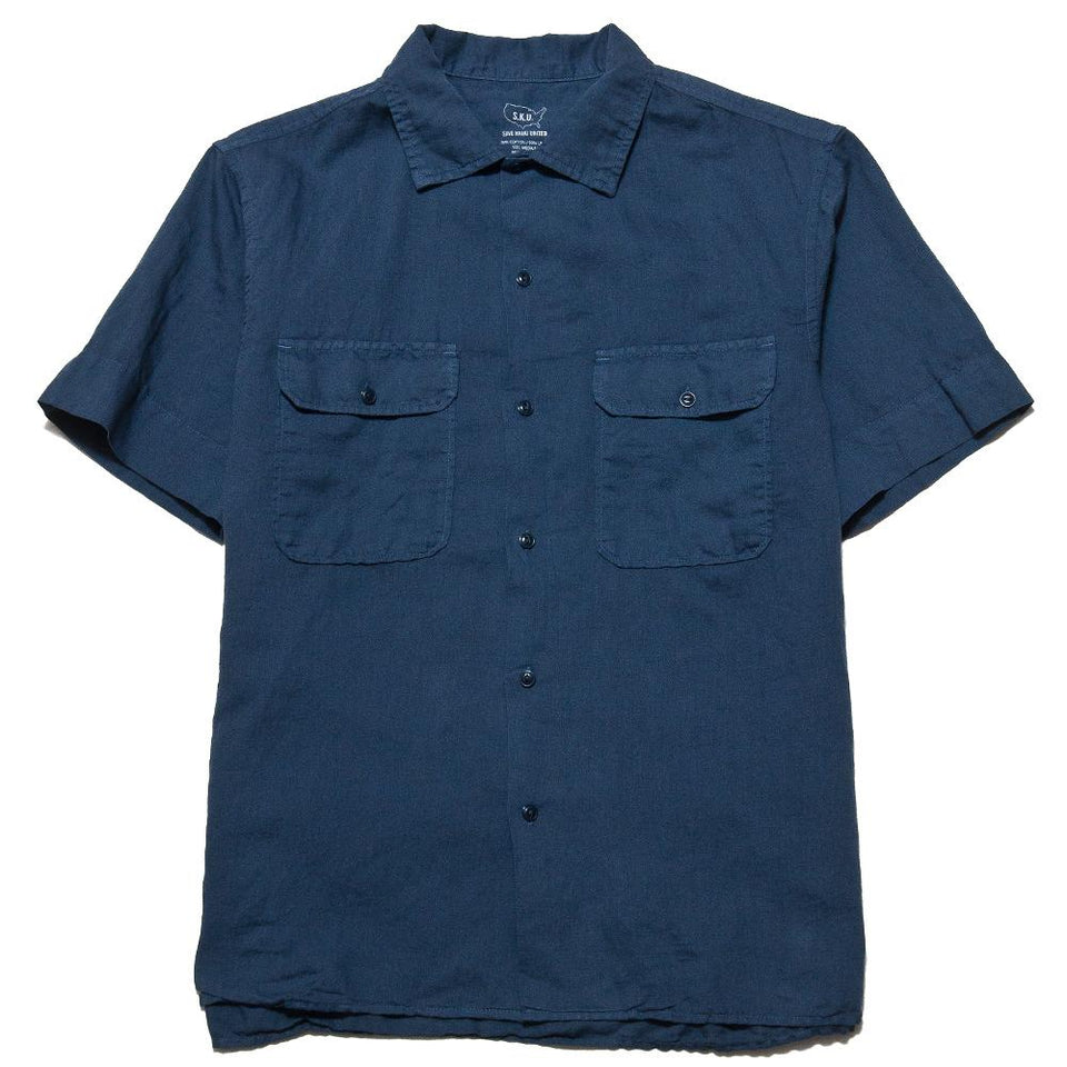 Save Khaki United S/S Cotton Linen Camp Shirt Blue at shoplostfound, front