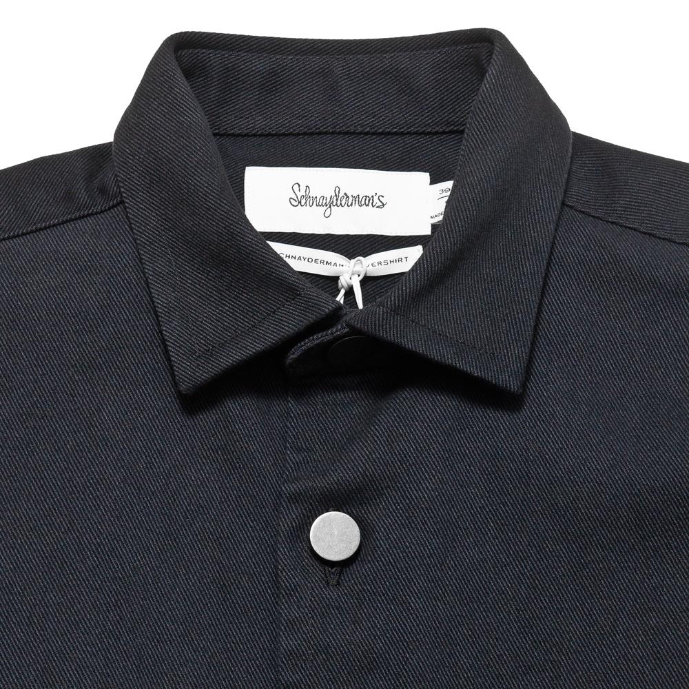 Schnayderman's Overshirt Twill One Dark Navy at shoplostfound, neck