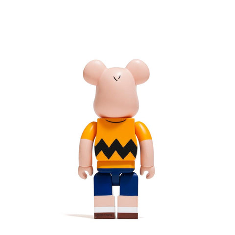 Medicom Toy x Charlie Brown Yellow Tee 400% Bearbrick at shoplostfound, front