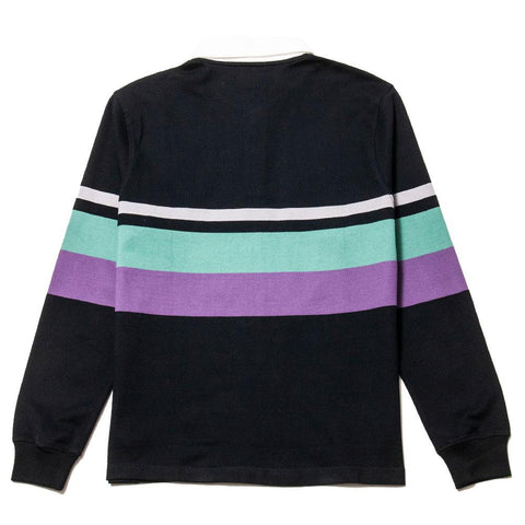 Stüssy Lucas Stripe Long Sleeve Rugby Black at shoplostfound, front