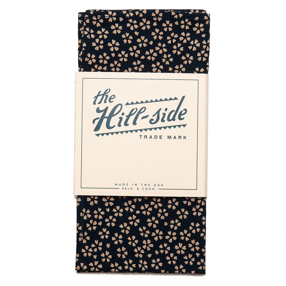The Hill-Side Plum Blossom Print Pocket Square Navy at shoplostfound, front