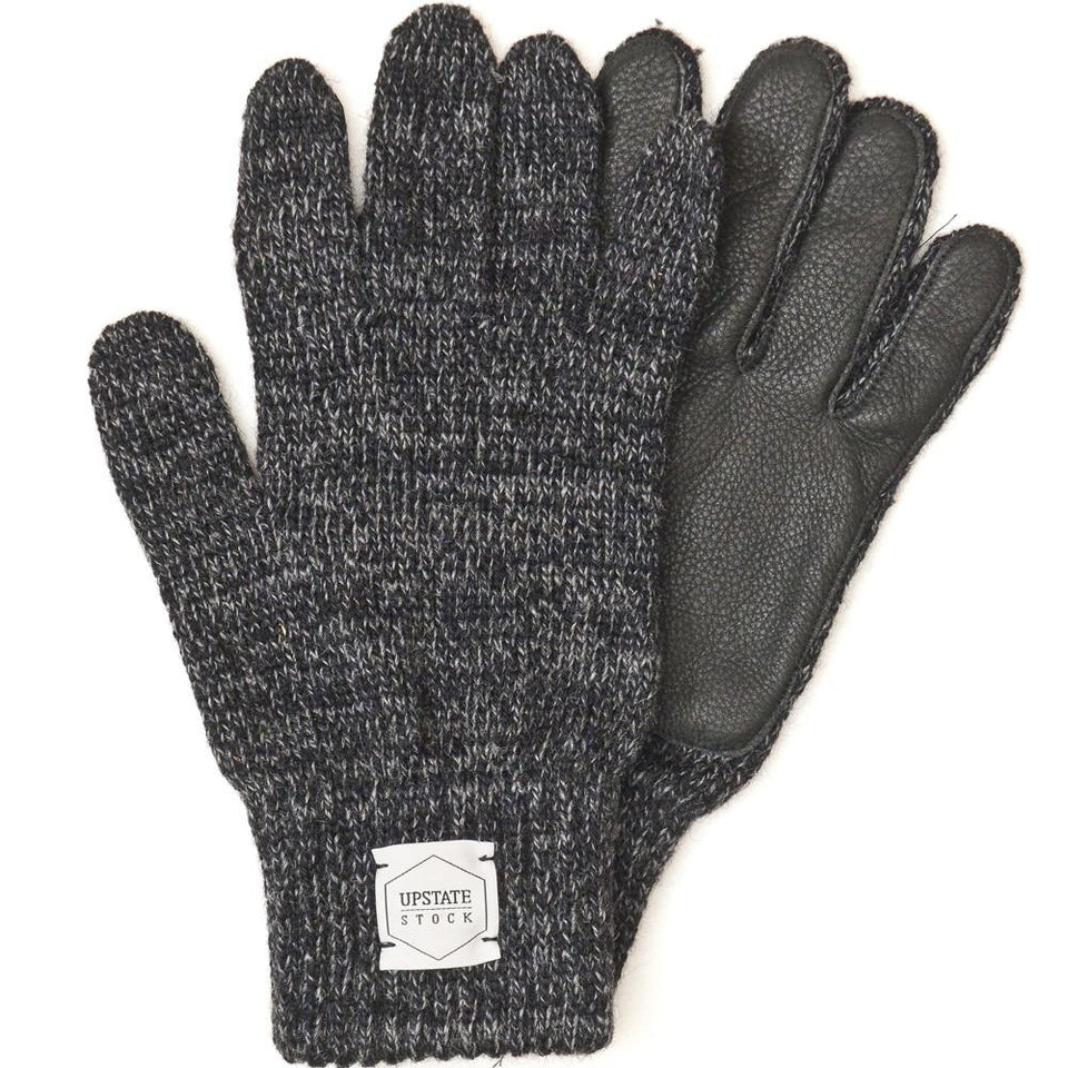 Upstate Stock Full Fingered Gloves With Deer Black Leather in Dark Melange