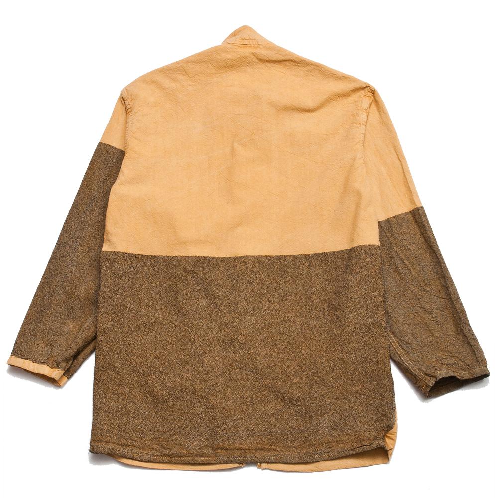 Size 3b Tender Folded Pocket Shirt in Yellow Ochre Dyed Wool with Cotton Awning Stripe at shoplostfound, back