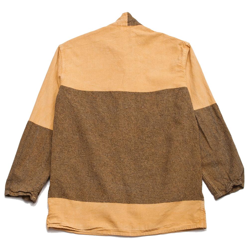 Size 4a Tender Folded Pocket Shirt in Yellow Ochre Dyed Wool with Cotton Awning Stripe at shoplostfound, back