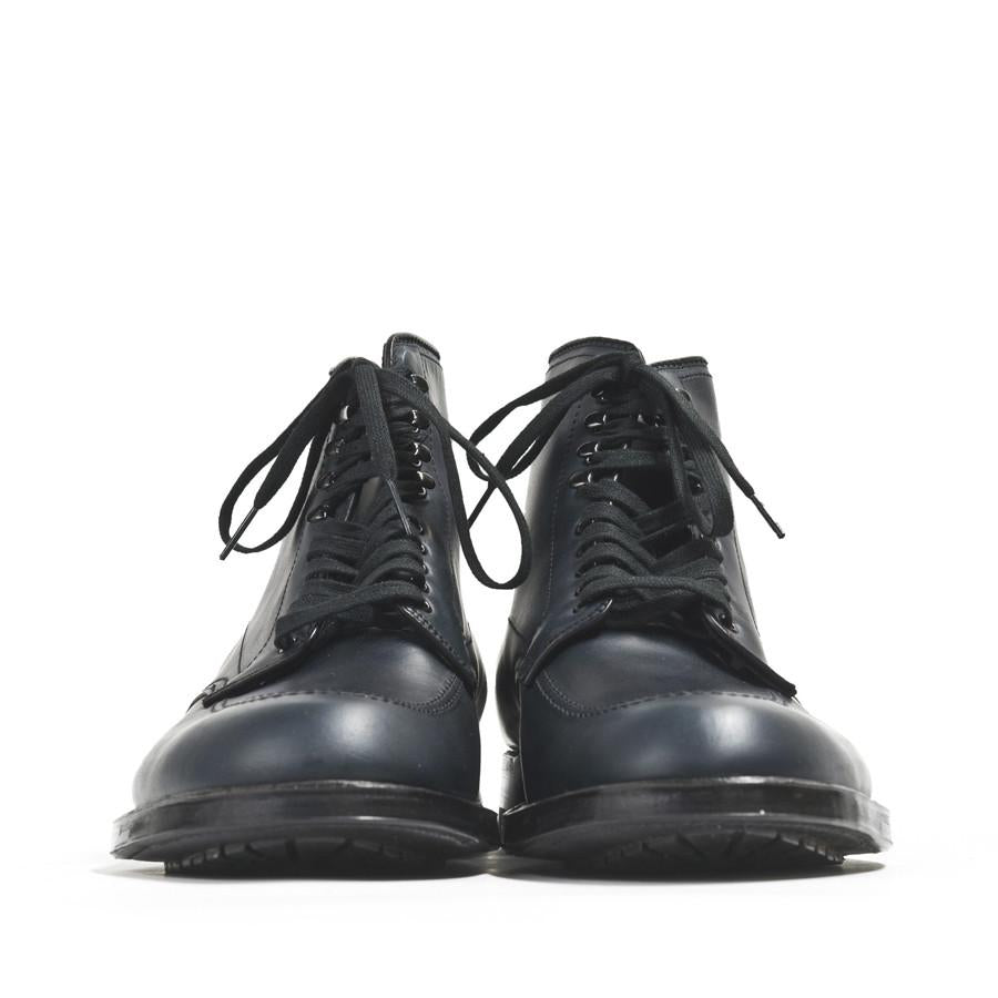 Alden Inside Out Navy Silksport Indy Boot with Black Commando Sole at shoplostfound in Toronto, front