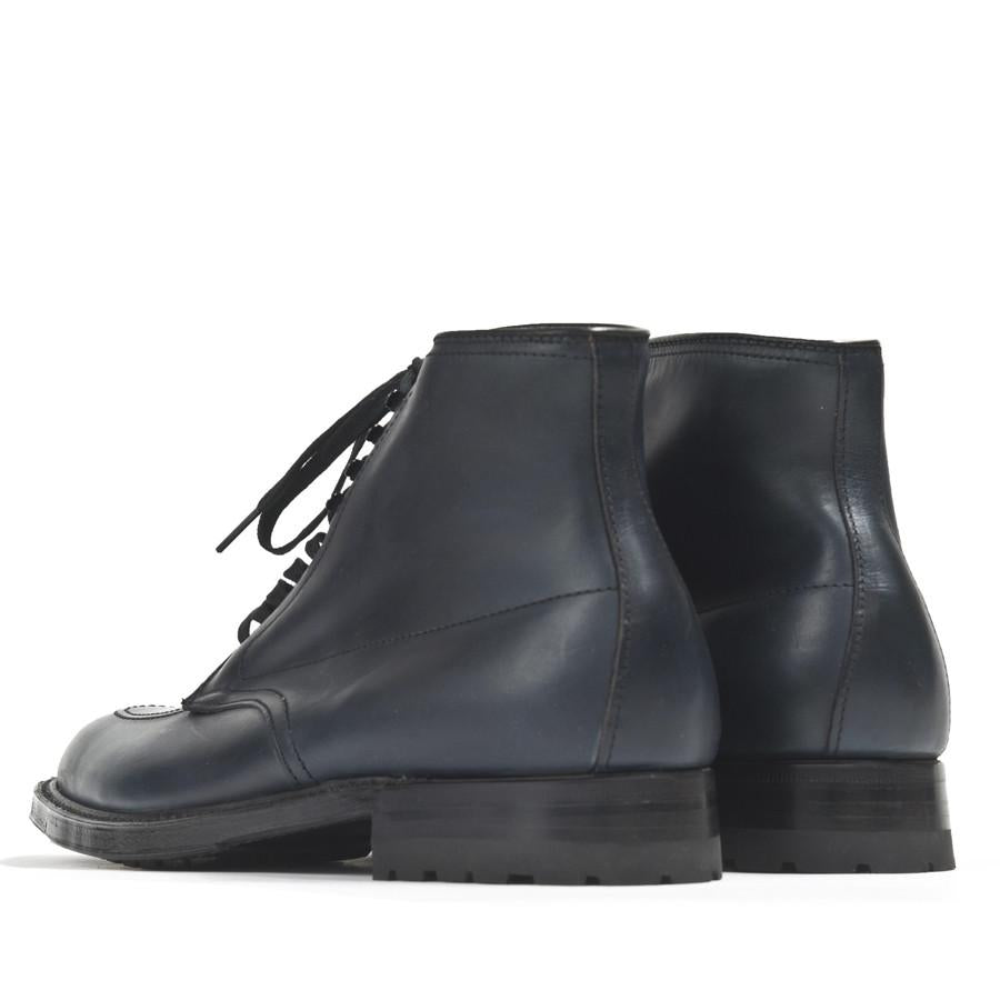 Alden Inside Out Navy Silksport Indy Boot with Black Commando Sole at shoplostfound in Toronto, back