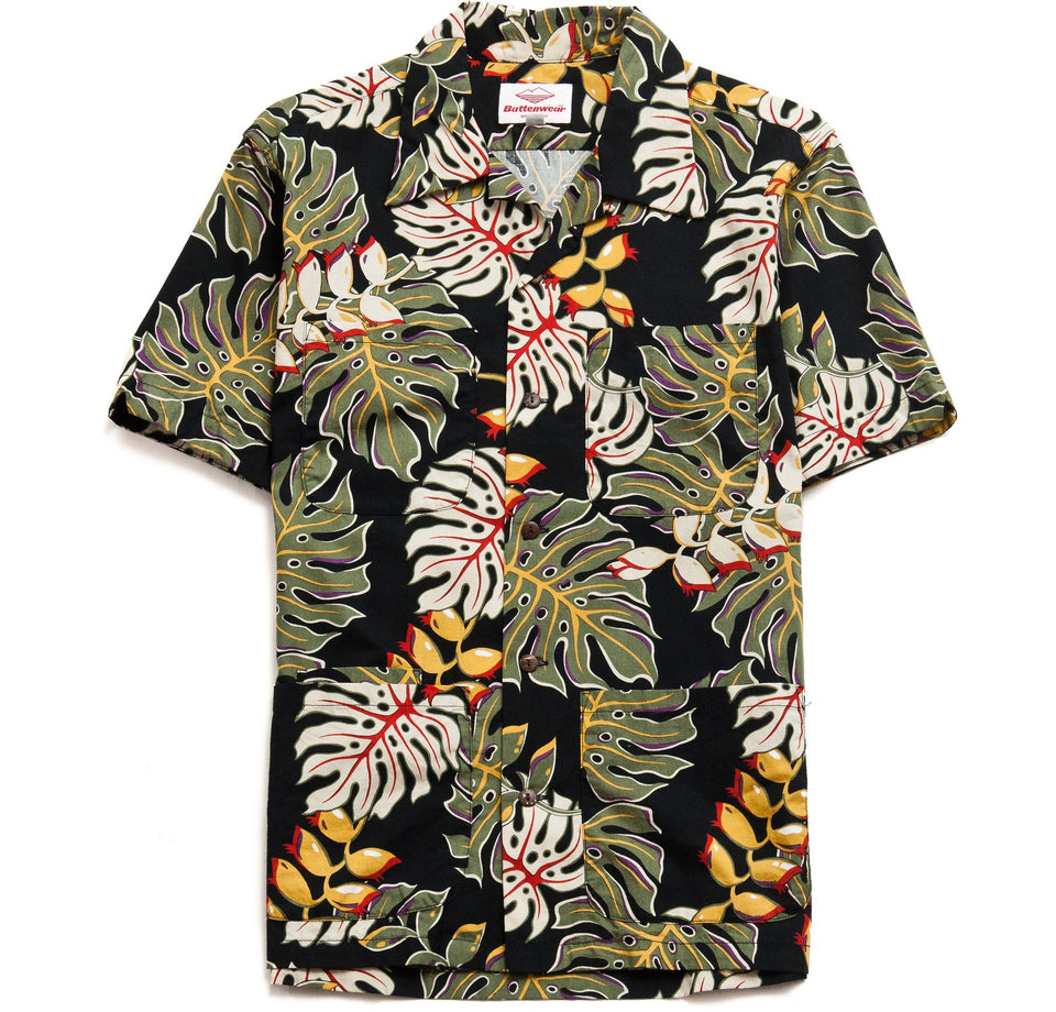 Battenwear Five Pocket Island Shirt Black Floral at shoplostfound in Toronto, front