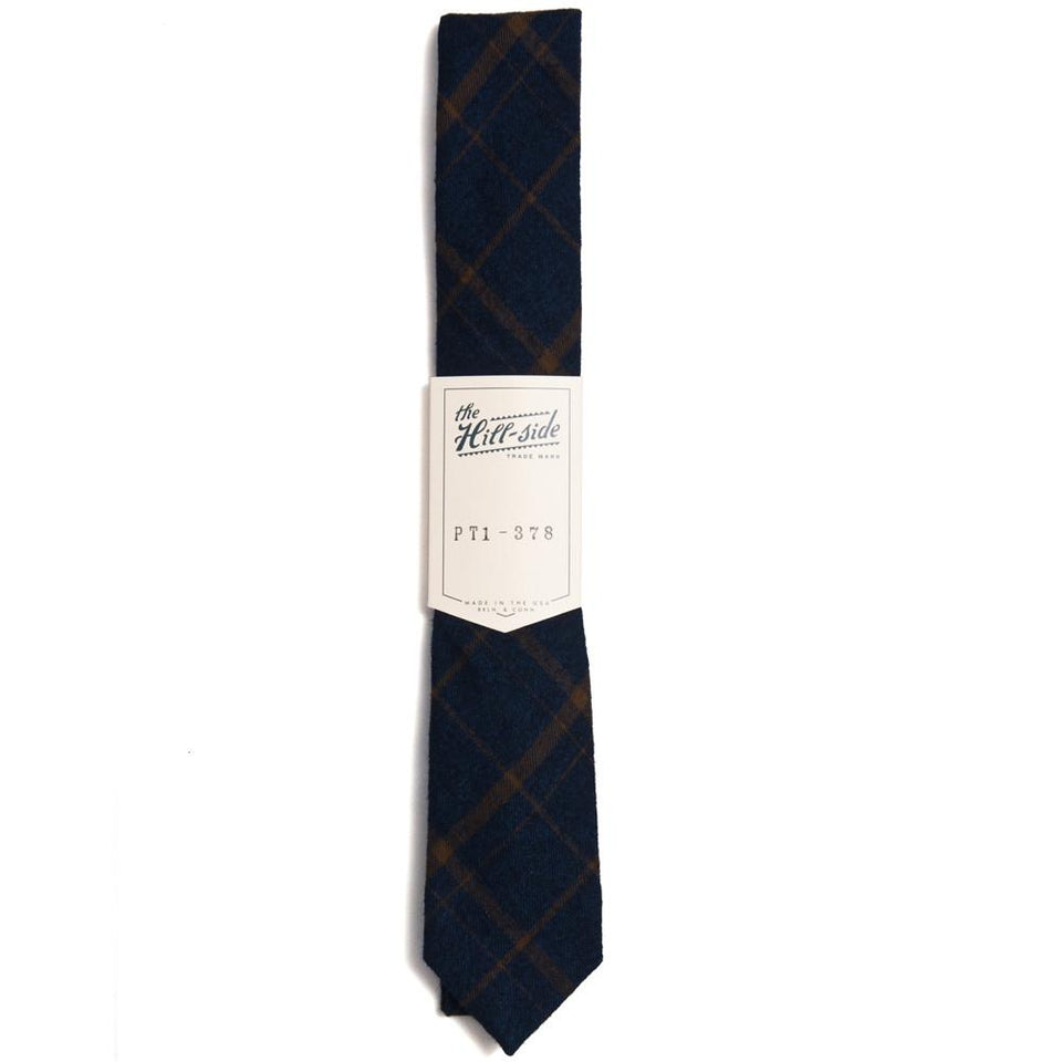 The Hill-side PT1-378 - Standard Pointed Tie Flannel Check Indigo/Brown