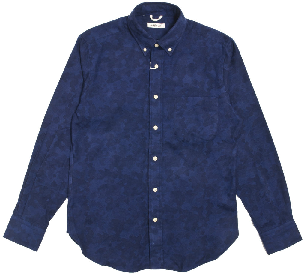 The Hill-side SH1-206 - Brushed Jacquard Camouflage Button Down Shirt Navy