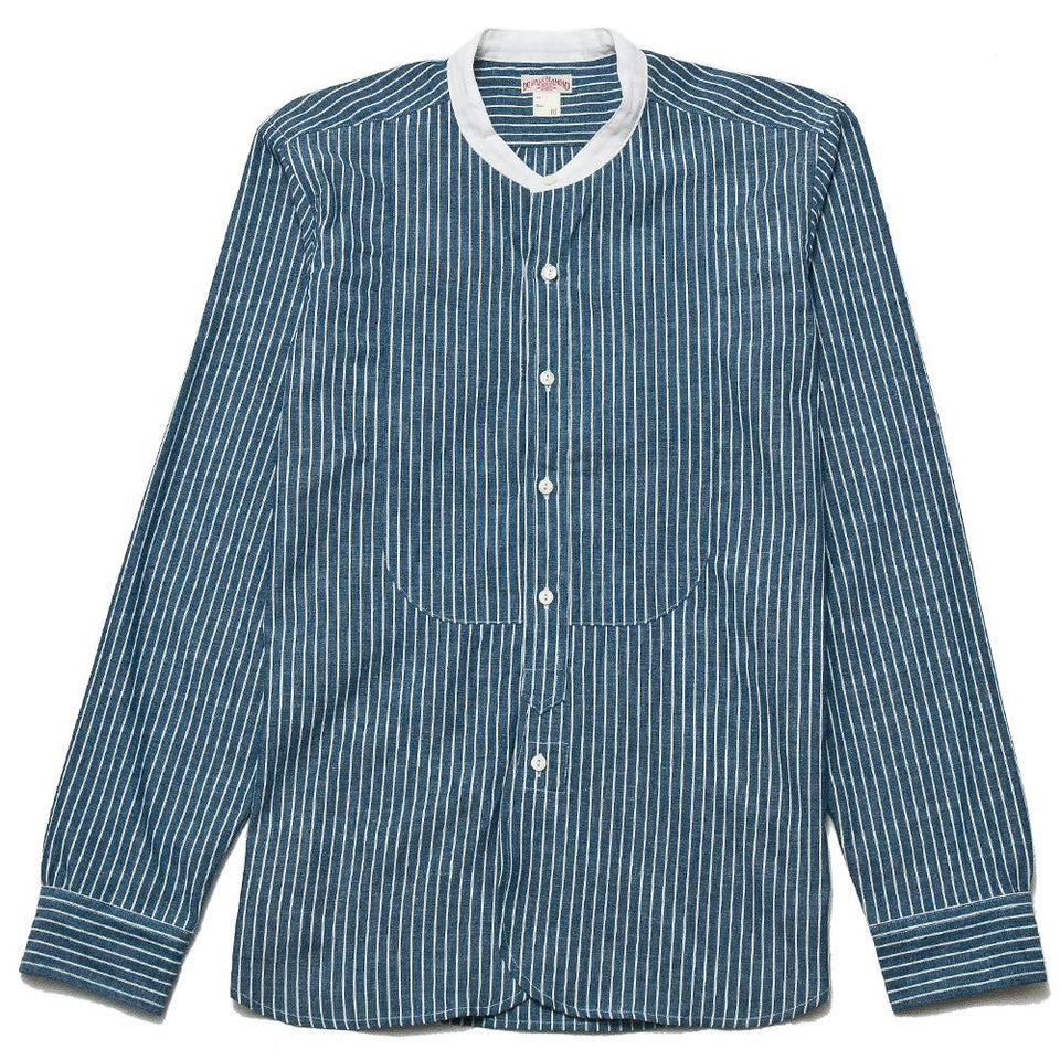The Real McCoy's Double Diamond Stripe Chambray Band Collar MS18003 at shoplostfound, front