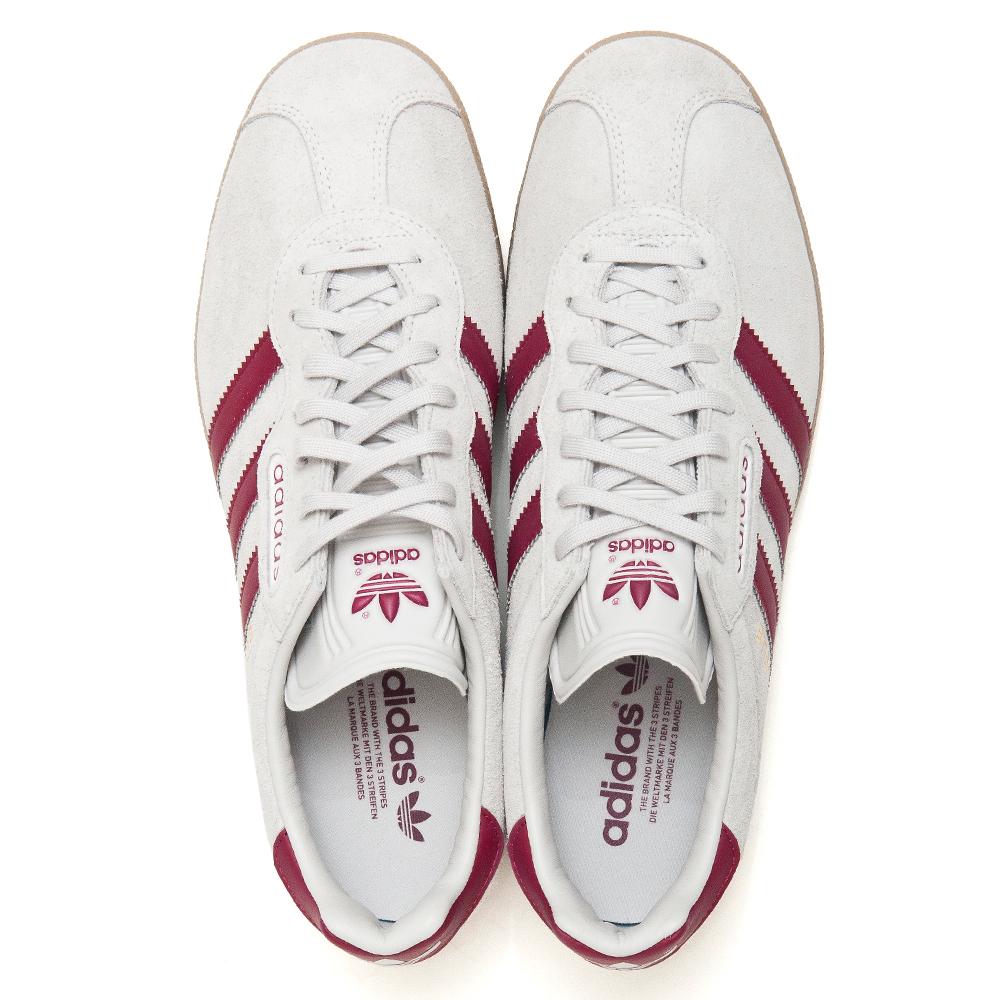 Adidas Originals Gazelle Super Grey One/Mystery Ruby at shoplostfound, top