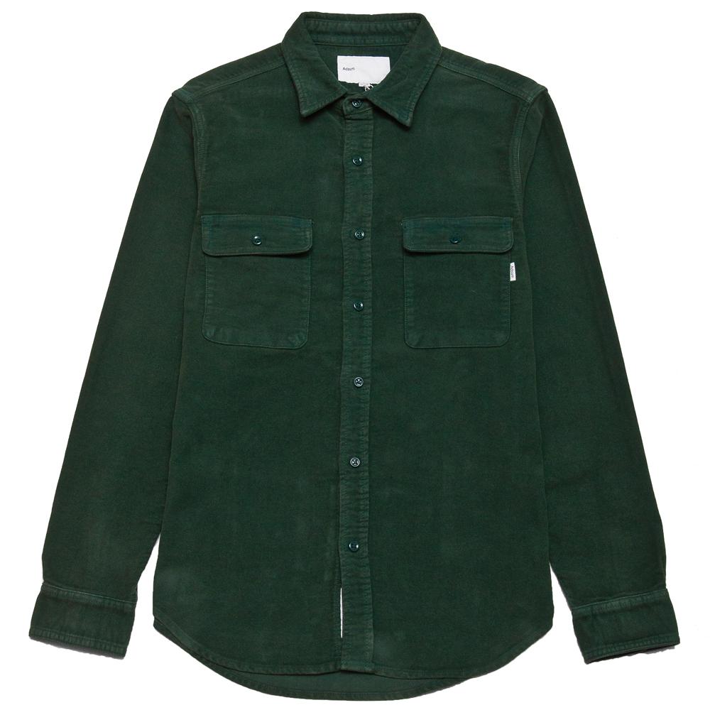 Adsum Italian Moleskin Workshirt Green at shoplostfound, front