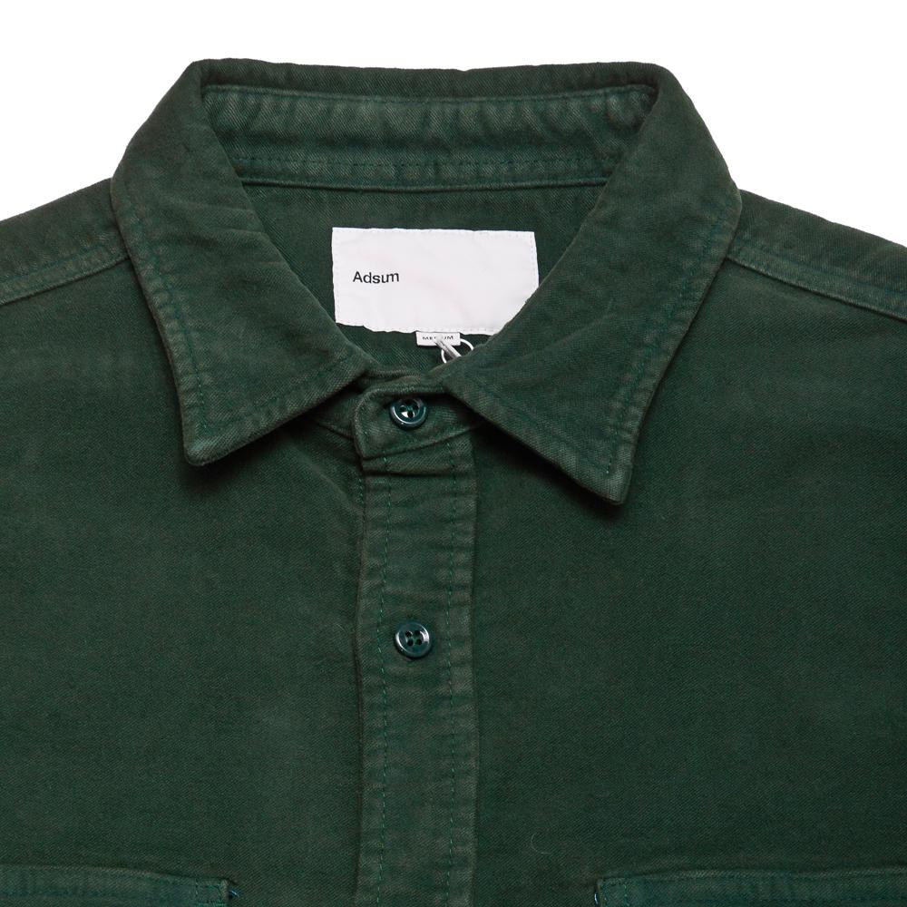 Adsum Italian Moleskin Workshirt Green at shoplostfound, neck