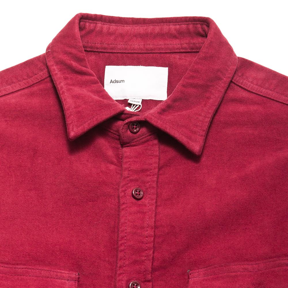 Adsum Italian Moleskin Workshirt Maroon at shoplostfound, neck