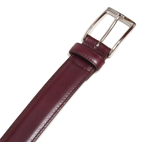 Alden Calf Leather Belt Burgundy at shoplostfound, front