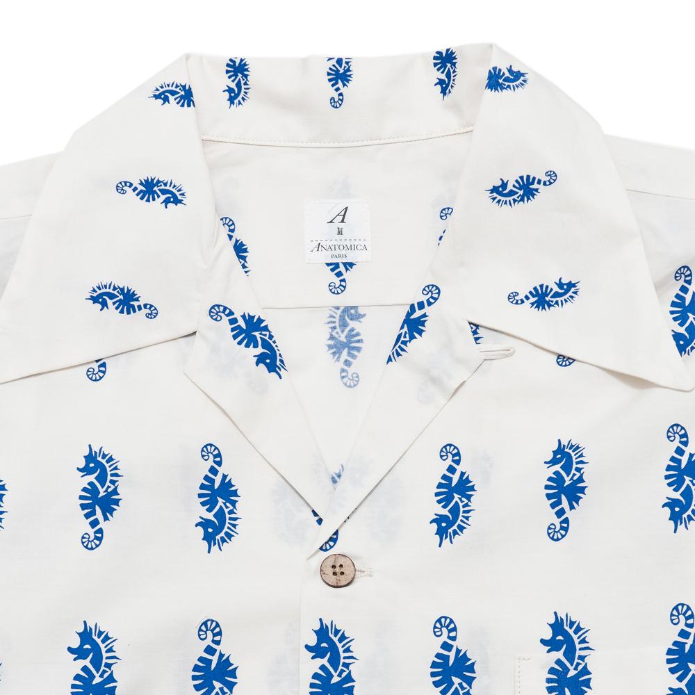 Anatomica Hawaiian Sea Horse Shirt White at shoplostfound, neck