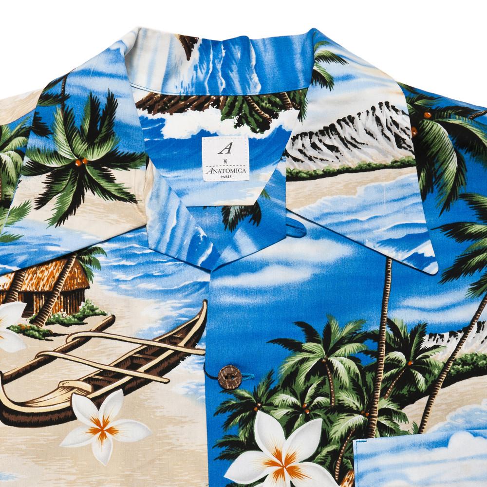 Anatomica Hawaiian Shirt Blue at shoplostfound, neck