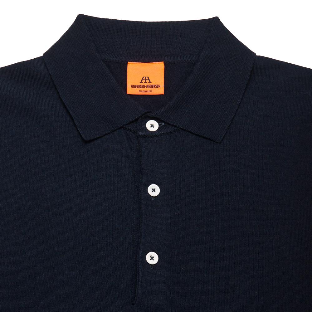 Andersen-Andersen Long Sleeve Polo Navy Blue at shoplostfound, neck