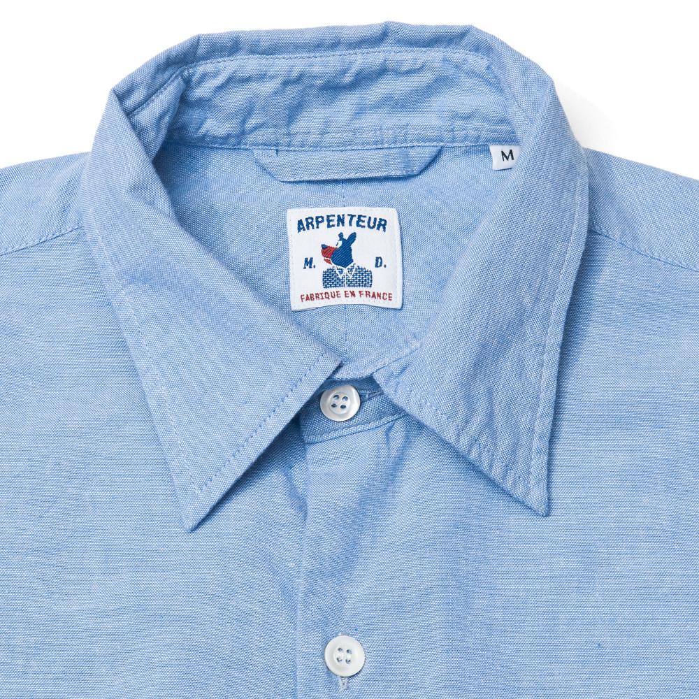 Arpenteur Ted Shirt Blue Cotton Piqué at shoplostfound in Toronto, collar