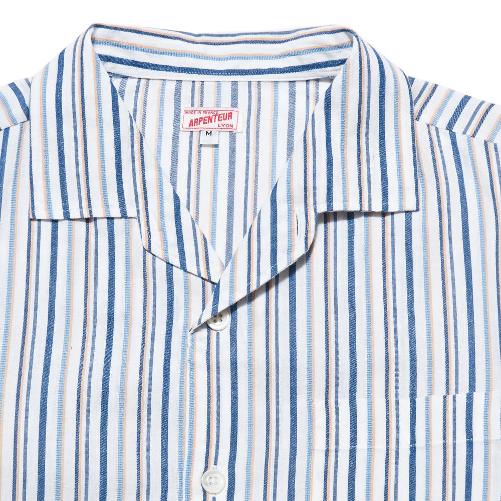 Arpenteur Pyjama Coolmax Shirt White Stripes at shoplostfound, neck