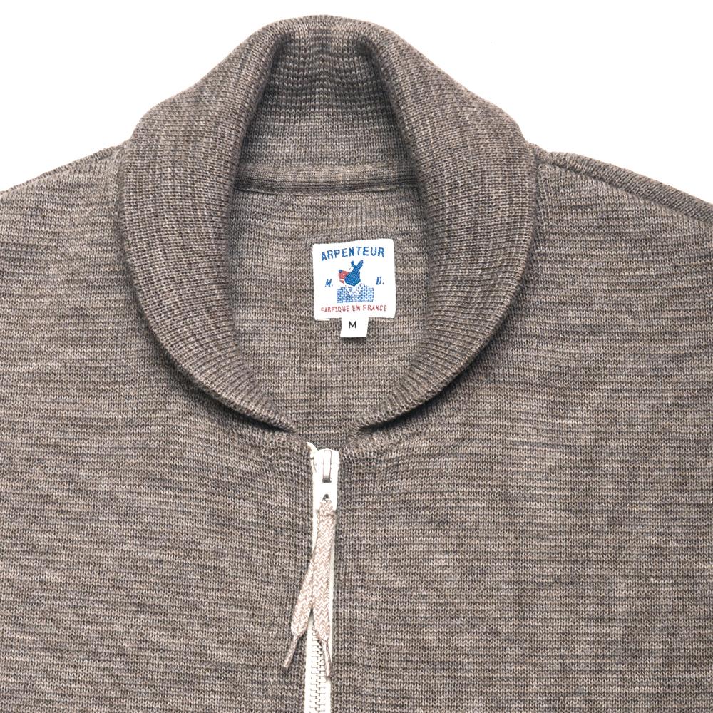 Arpenteur Roscoff Milano Wool Cardigan Beige at shoplostfound, neck