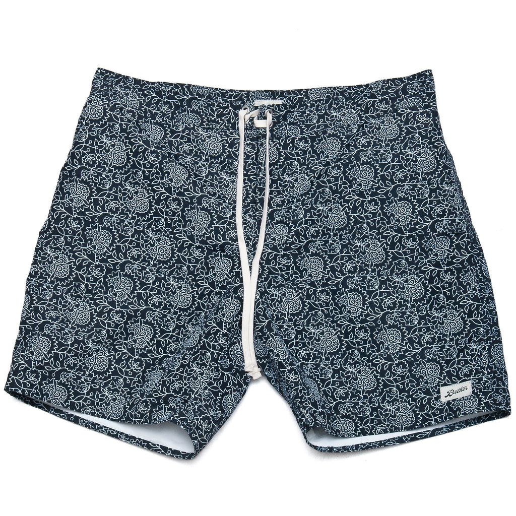 Bather Black Floral Surf Trunk at shoplostfound, front