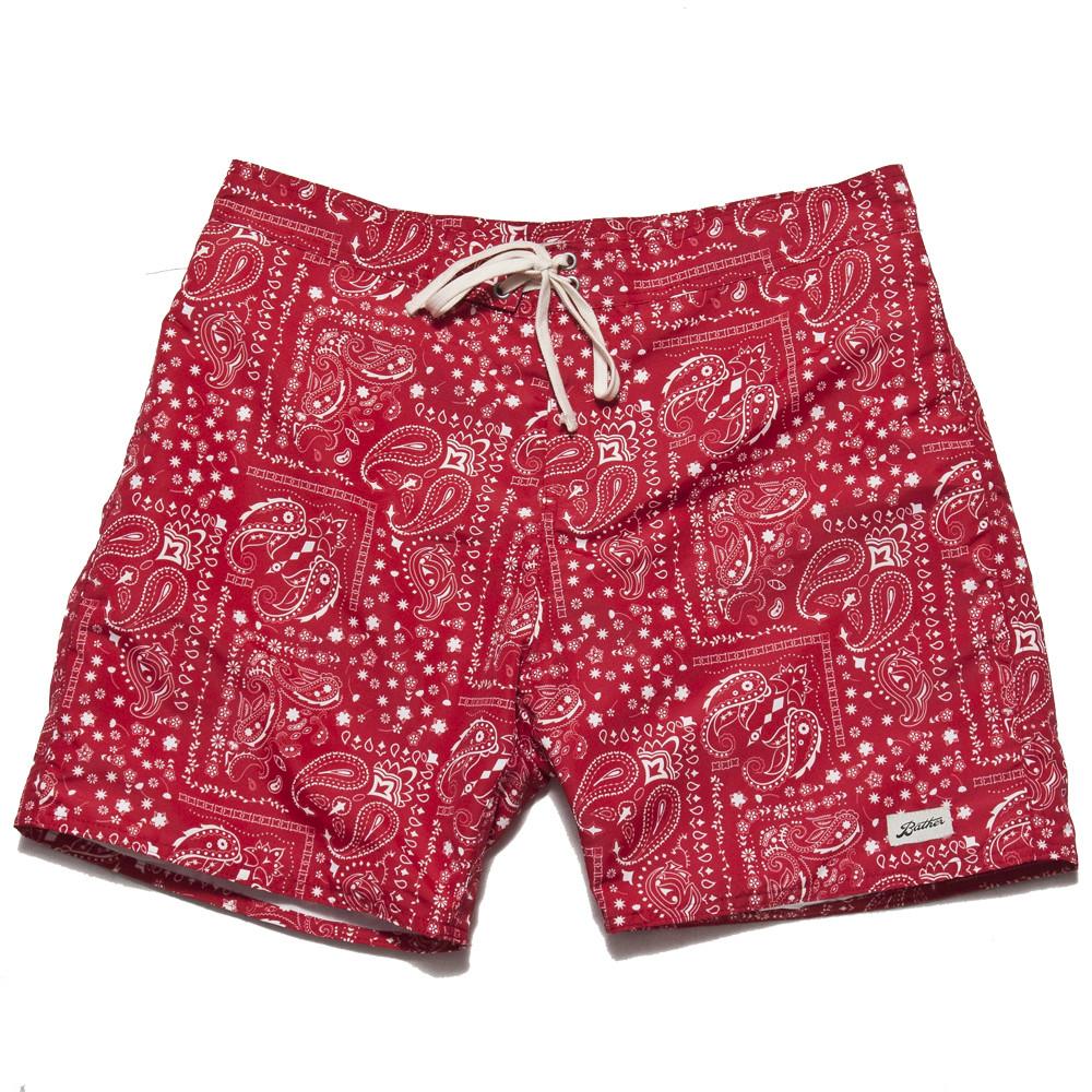 Bather Red Bandana Surf Trunk at shoplostfound, front