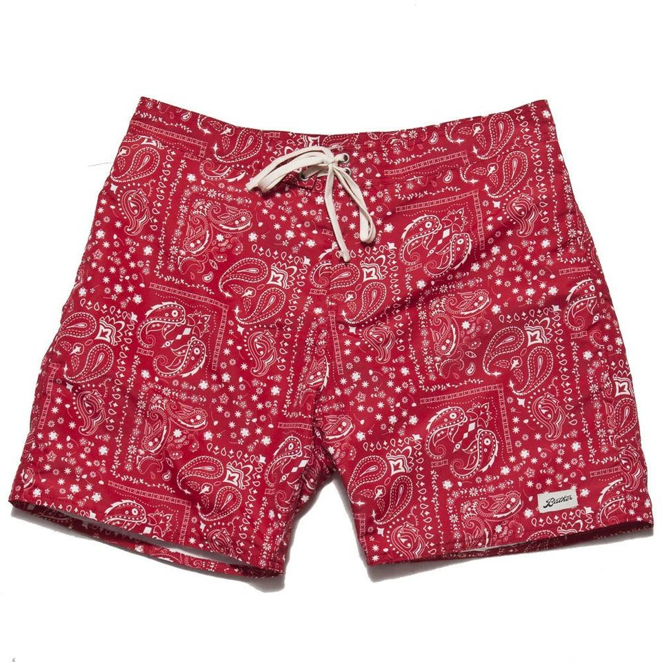 Bather Red Bandana Surf Trunk at shoplostfound, front