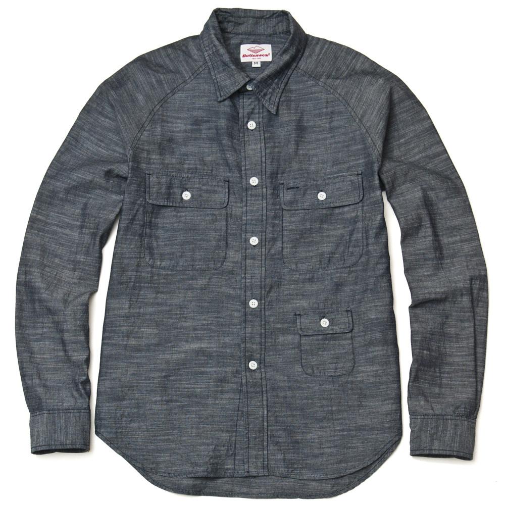 Battenwear Camp Shirt Chambray at shoplostfound in Toronto, front