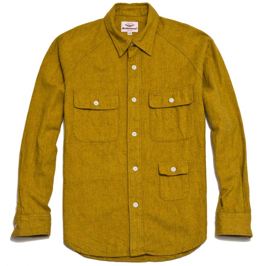 Battenwear Camp Shirt Heather Mustard at shoplostfound in Toronto, front