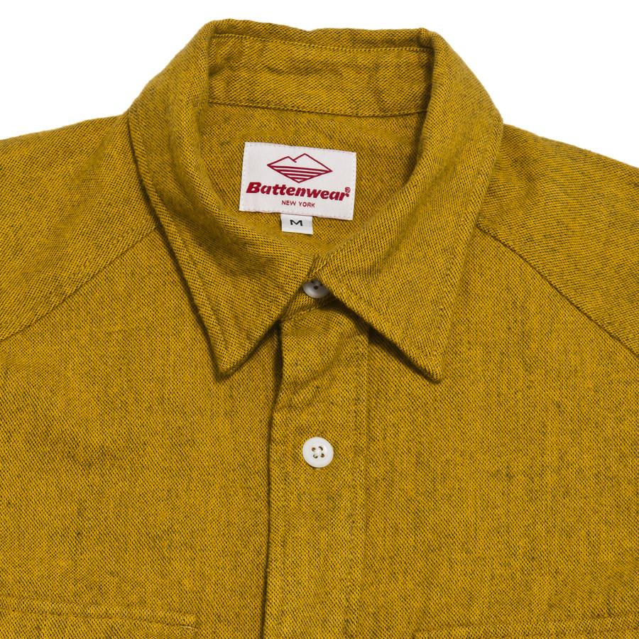 Battenwear Camp Shirt Heather Mustard at shoplostfound in Toronto, collar