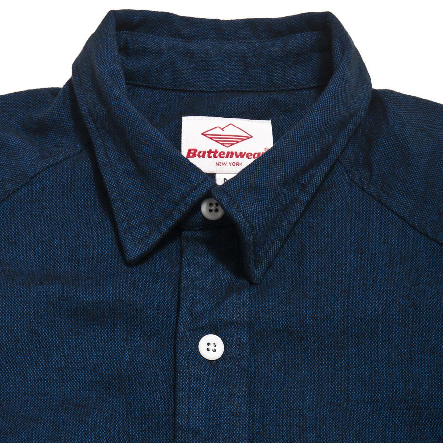 Battenwear Camp Shirt Heather Navy at shoplostfound in Toronto, collar