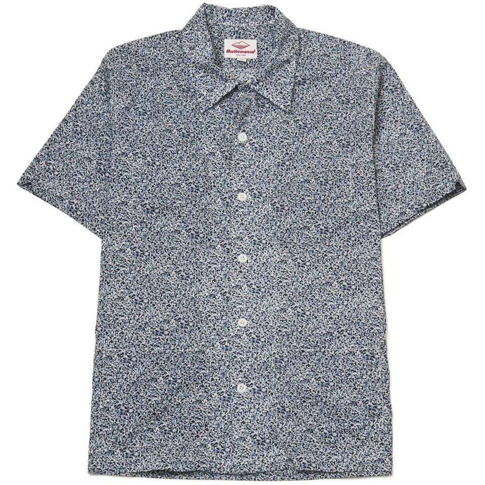 Battenwear Five Pocket Island Shirt Navy Tiny Flowers at shoplostfound in Toronto, front