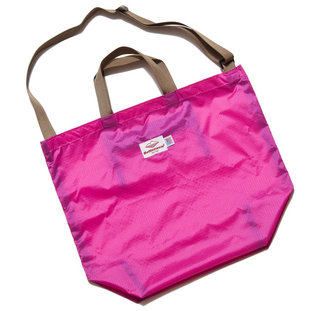 Battenwear Packable Tote w/ Shoulder Strap Neon Pink at shoplostfound, front