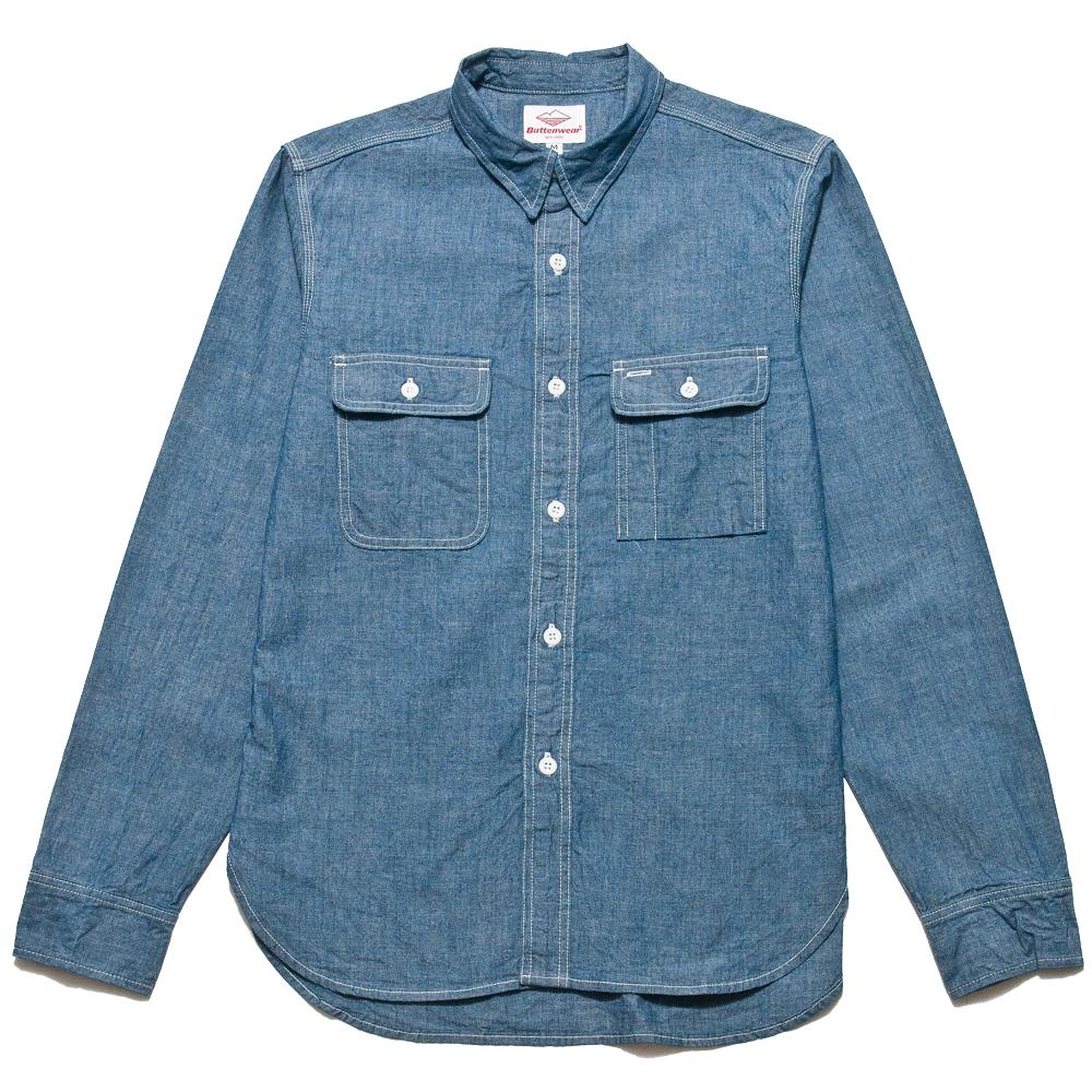 Battenwear Work Shirt Indigo at shoplostfound, front