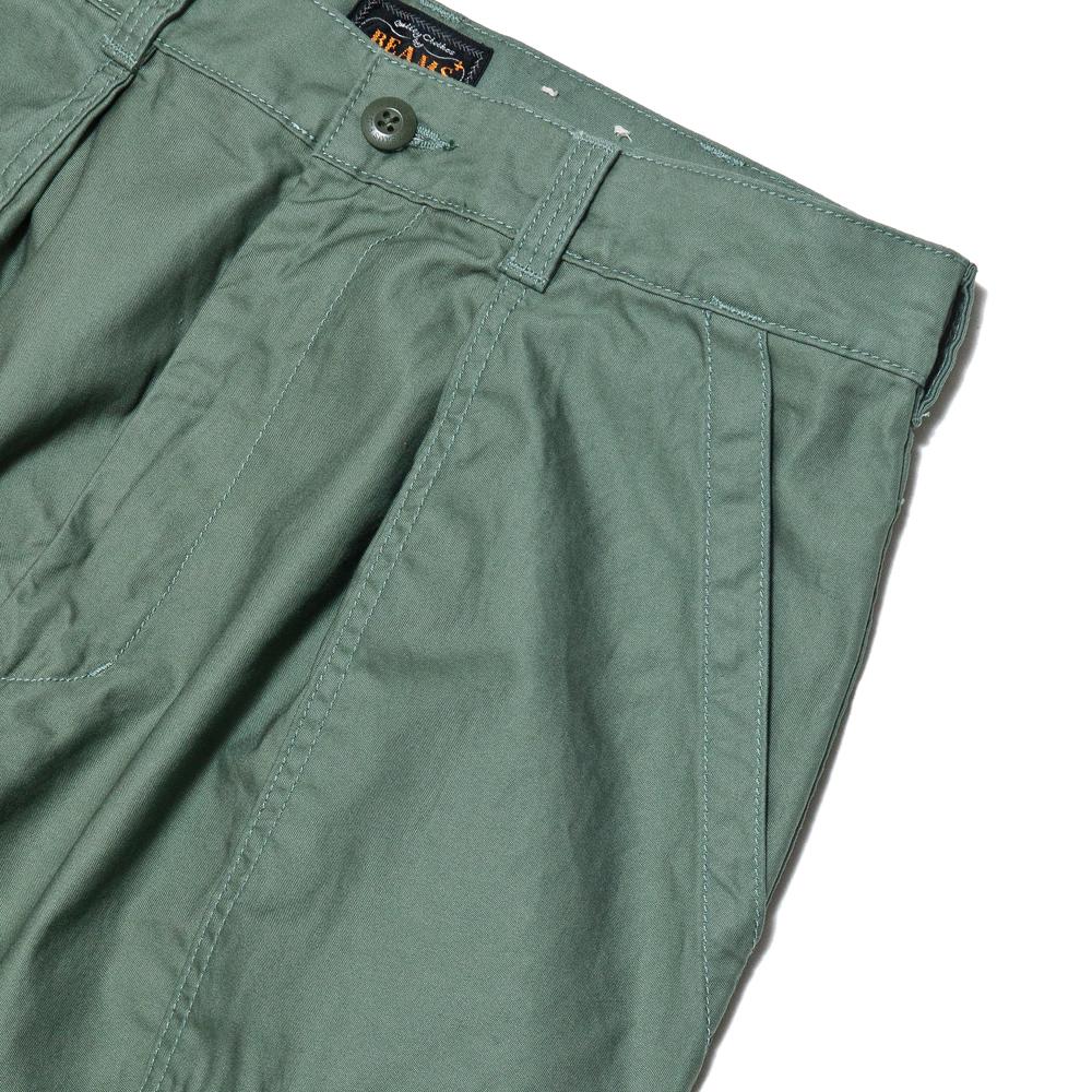 Beams Plus 1 Pleat Baker 80/3 Sage Green at shoplostfound, pocket