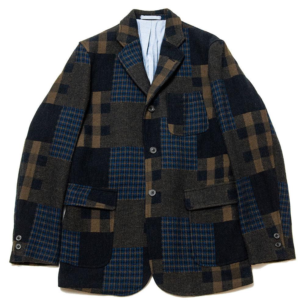 Beams Plus 3 Button Jacquard Tweed Jacket Navy at shoplostfound, front