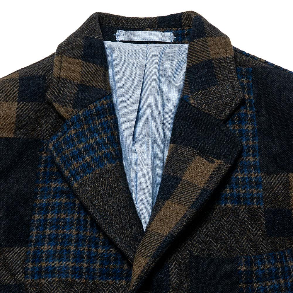 Beams Plus 3 Button Jacquard Tweed Jacket Navy at shoplostfound, neck