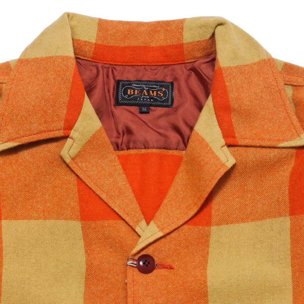 Beams Plus Camp Collar Jacket Block Orange/Yellow at shoplostfound, neck