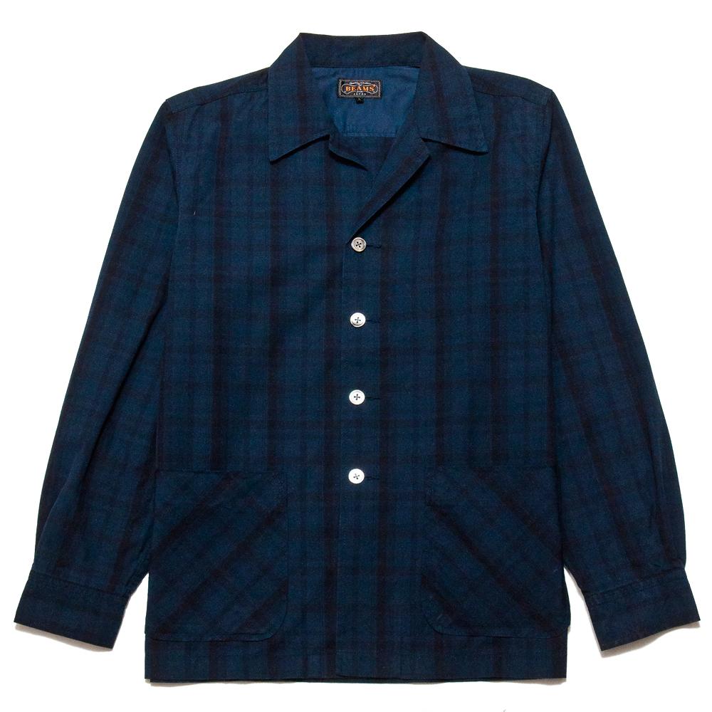 Beams Plus Camp Collar Shirt Jacket Dark Check at shoplostfound, front