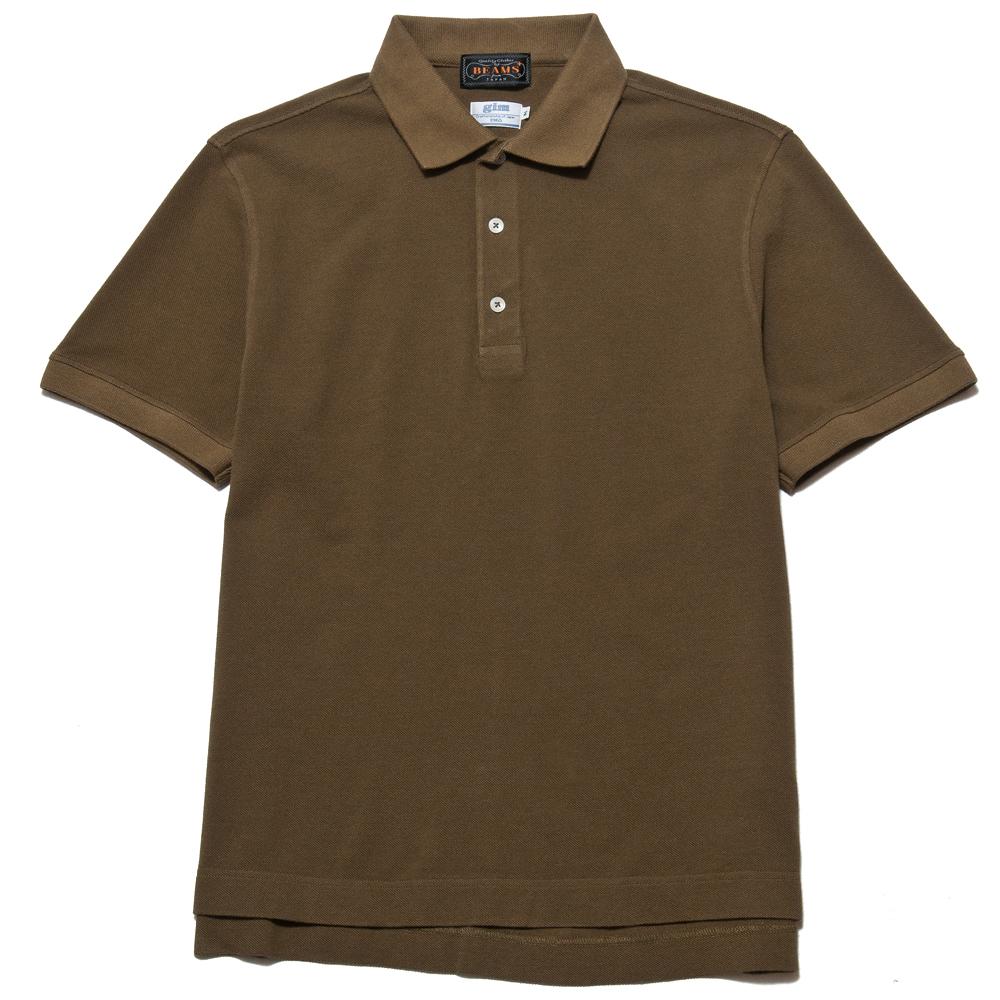 Beams Plus Gim Pique Polo Garment Dye Khaki at shoplostfound, front