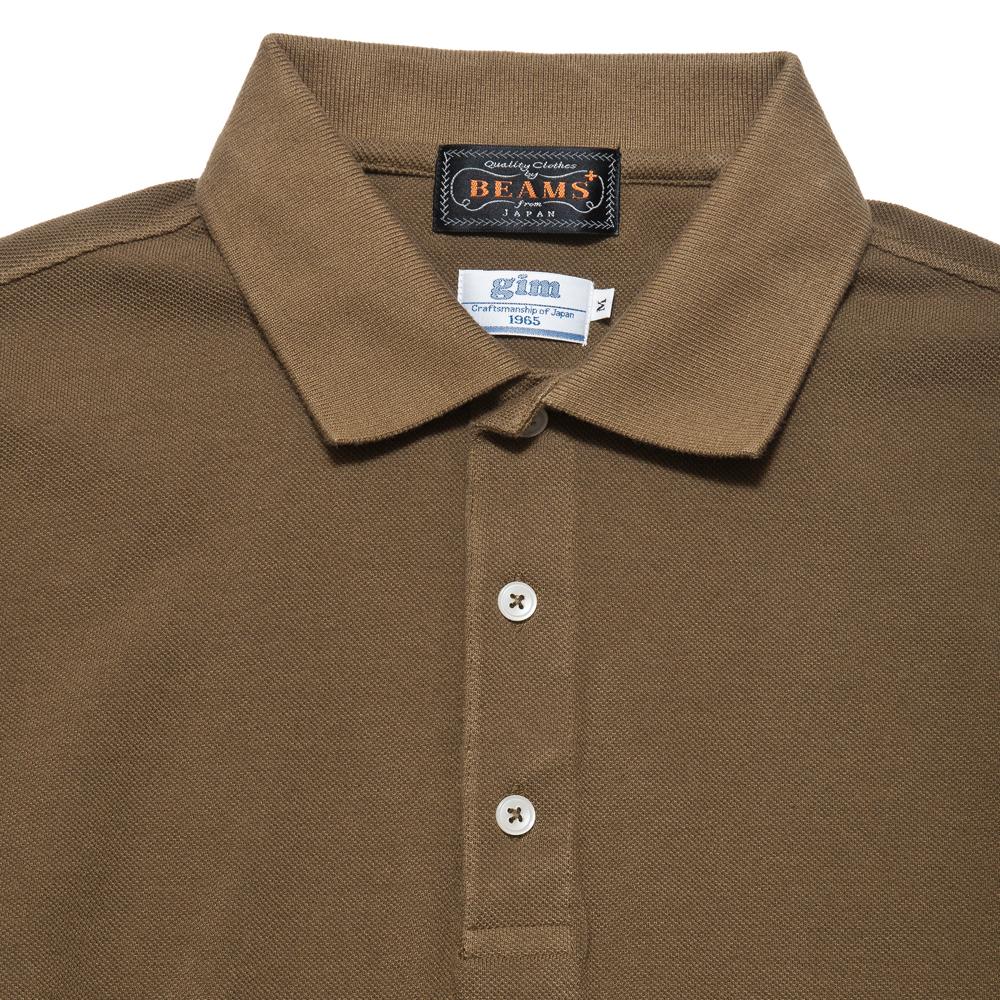 Beams Plus Gim Pique Polo Garment Dye Khaki at shoplostfound, neck