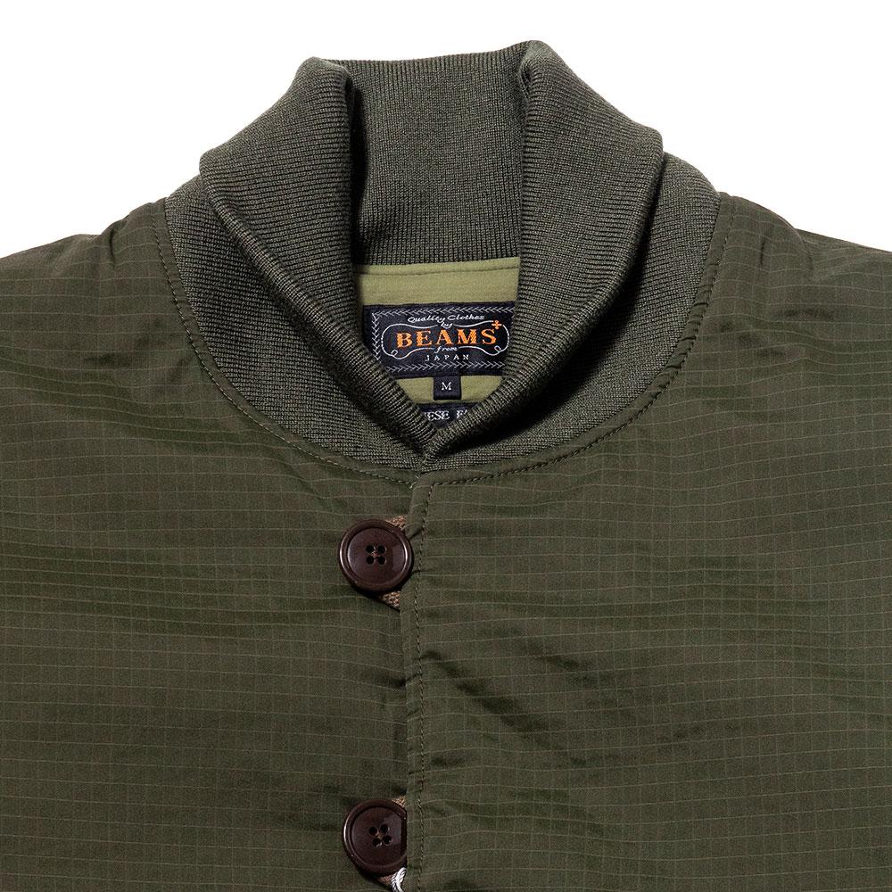 Beams Plus M43 Ripstop Jacket Olive at shoplostfound, neck