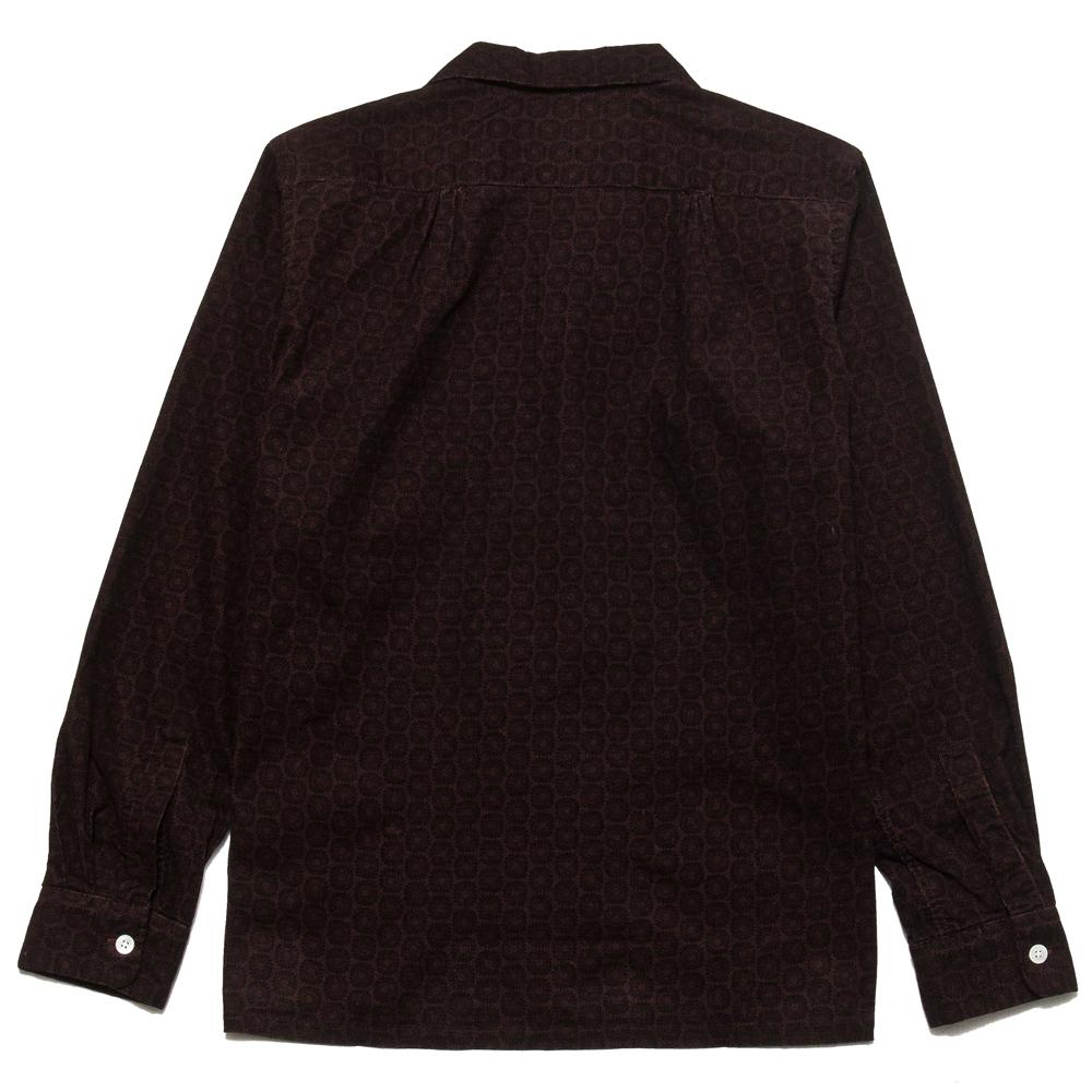 Beams Plus Open Collar Shirt Brown Printed Corduroy at shoplostfound, back