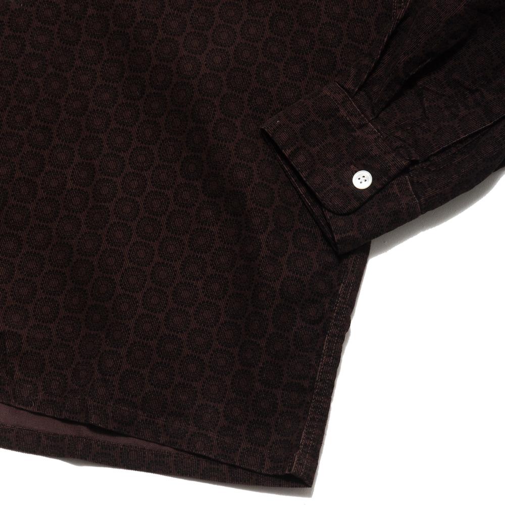 Beams Plus Open Collar Shirt Brown Printed Corduroy at shoplostfound, cuff