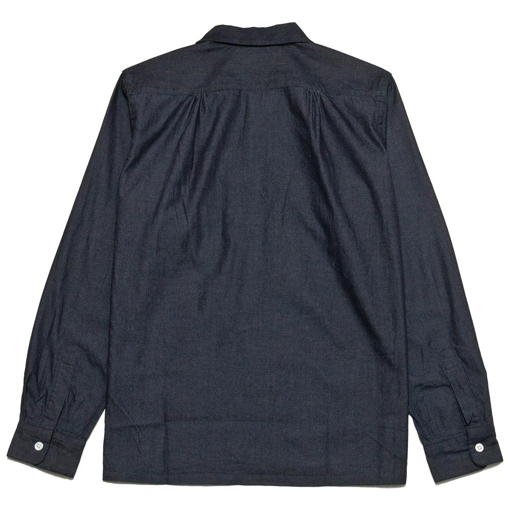 Beams Plus Open Collar Shirt Lt Oz Denim Indigo at shoplostfound, back