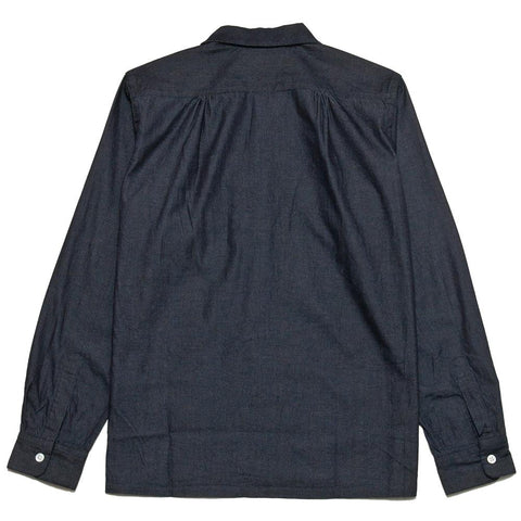 Beams Plus Open Collar Shirt Lt Oz Denim Indigo at shoplostfound, front