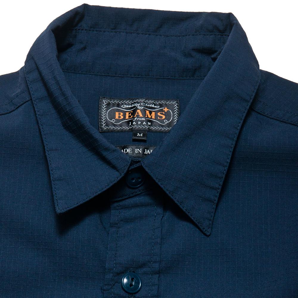 Beams Plus S/S Mil Work Coolmax® Ripstop Navy at shoplostfound, neck